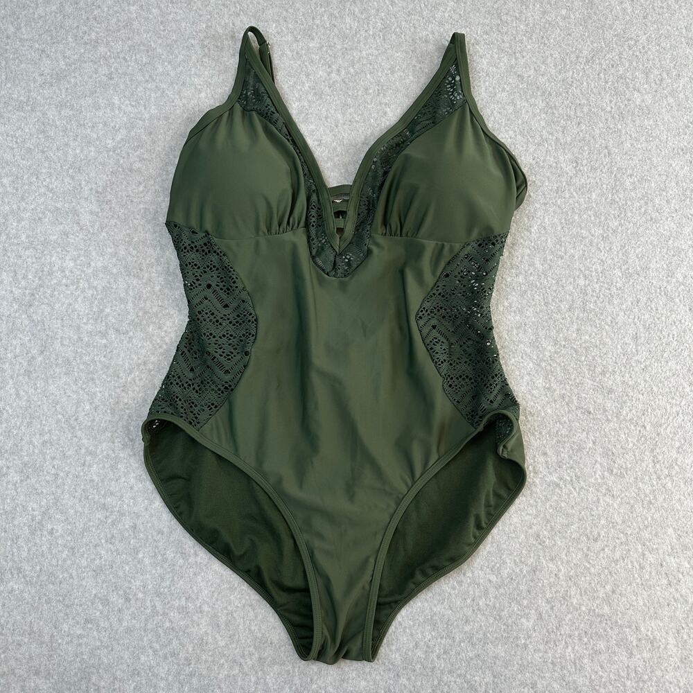 Coral Tropics One Piece Swimsuit Plus Size 2X Olive Green Crochet Earthy Coastal